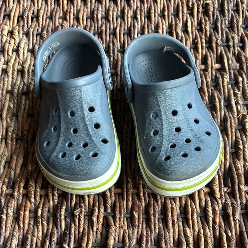 Kids Crocs Gray Clogs with Green Accents 9